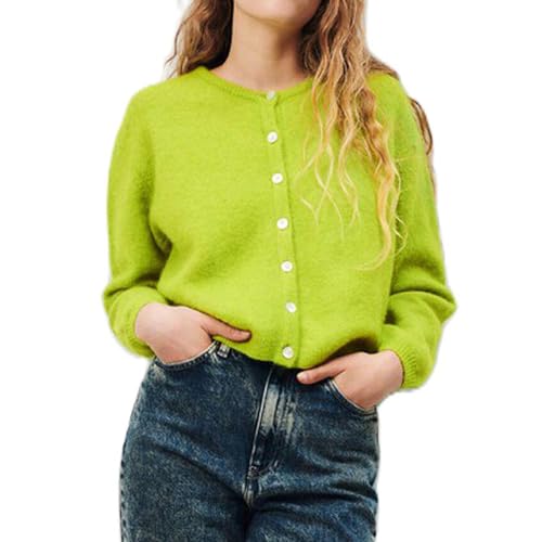 Strickjacke Pullover für Frauen Button-Down Farbe V-Ausschnitt Langarm weich gestrickt Mantel Pullover Ausgehen Tragen (Green, M) von Generic