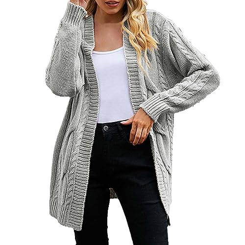 Strickjacke Zopfmuster Damen Weste Lang Beige Leinenjacke Sommer Dünn Strickjacke Damen Elegant Langarm Outwear Lang Cardigan mit Knopf Herbst Offen Front Leicht Casual Frühling Oberteile von Generic