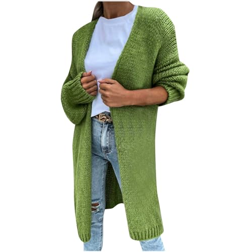 Strickjacken Damen Mittellange Einfarbig Langarm Grobstrick Cardigan Leichte Longseelve Winterjacke Lässig Longstrickjacke Wintermantel Übergangsjacke Freizeitjacke Outdoorjacke Mantel von Generic