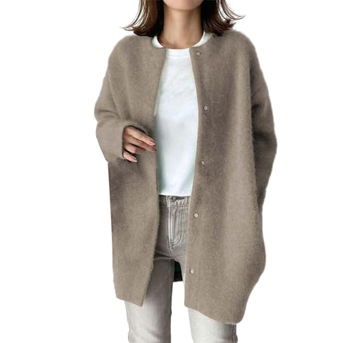 Strickjacken Für Damen Lang | Wintermantel Damen Elegant Wollmantel Warm Übergangsmantel Vorne Offen Strickjacke Ohne Kapuze Winter Cardigan Elegante Rundhals Winterjacke Fleecejacke Trenchcoat von Generic