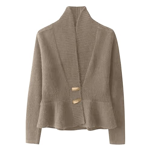 Strickjacken für Damen Elegant Cardigan mit Rüschensaum Button Down Übergangsjacke Strickmantel Wickeljacke Pullover Trachtenjacke Freizeit Oberbekleidung von Generic