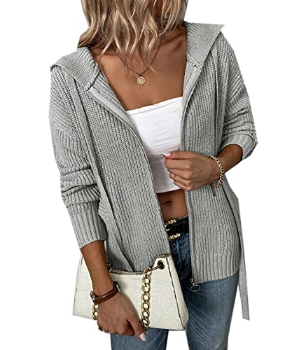 Strickjacken mit Kapuze für Damen Reißverschluss Langarm Einfarbig Gestrickte Cardigan Mäntel Mit Taschen von Generic