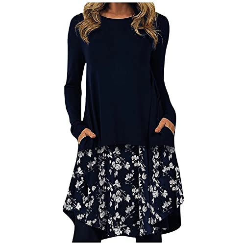 Strickkleid Damen, Blazerkleid Midiröcke Abendkleid Große Größen Maxikleider Langarm Ballonrock Kleider Trauzeugin Tüllrock Kleider Mit Ärmel Herbst Swing Curve Kleider(5-Marine, 4XL) von Generic