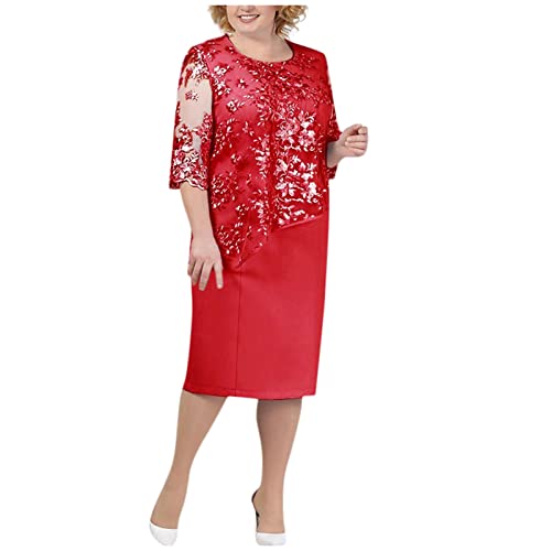 Strickkleid Damen, Blumenkleid Kleider Für Mollige Boho Kleid Kleider Für Hochzeitsgäste Kleid Zur Taufe Afrikanische Kleider Partykleid Rote Röcke Pailletten Kleid(Rot, L) von Generic