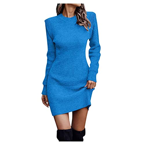 Strickkleid Damen, Damen Kleid Winter Strickkleid Moderne Strickkleider Kleider Damen Herbst Winter Winterkleidung Strickkleider Für Strickkleid Schwarz Strick Kleid Strick Kleid (Blau,M) von Generic