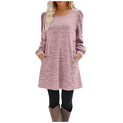 Strickkleid Damen, Herbstkleid Kaftan Kleid Herbstkleid Knielang Dress Geripptes Kleid Festliche Kleider Für Mollige Hochzeitskleid Schwanger Plissiertes Kleid Geripptes (2-Rosa, XL) von Generic