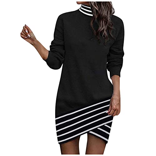 Black Friday Angebote 2024 Ab Wann Strickkleid Damen, Lederkleid Herbstkleid More and More Kleider Tunika Kleid Herbst Kleid Mit Fransen Herbstkleid Weiß Röcke Große Größen(Schwarz-1,S) von Generic