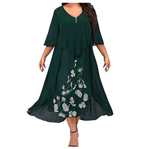 Strickkleid Damen, Petticoat Kleid Trachtenkleider Schlankmachende Festliche Kleider Günstige Herbstkleider Umstandskleid Schicke Kleider Herbstkleid Rückenfrei Maxirock (Dunkel Grün, XL) von Generic