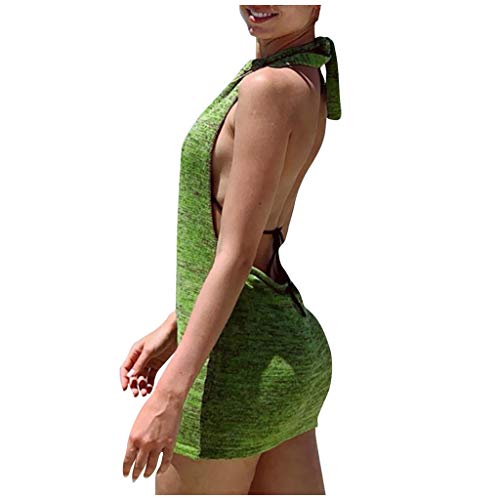 Strickkleid Damen, Strickkleid Damen Sexy Neckholder Rückenfrei Kurz Pullover Kleid Slim Fit Bodycon Minikleid Tunika Kleider Elegant Lässig Wickelkleid Schulterfrei Freizeitkleid von Generic