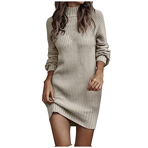 Strickkleid Damen, Strickkleid Damen Winter Herbst Kleider Strickkleider Damen Strickkleid Beige Pullover Kleid Winter Kleidung Wollkleid Kleid Strick Damen Jersey Damenkleider (Khaki,M) von Generic