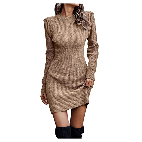 Strickkleid Damen, Winterkleid Damen Langarm Warm Strickkleid Lang Fall Pullikleid Damen Pulloverkleid Lang Rotes Strickkleid Kleider Winter Kleid Strick Kleid Pulloverkleid (Khaki,M) von Generic