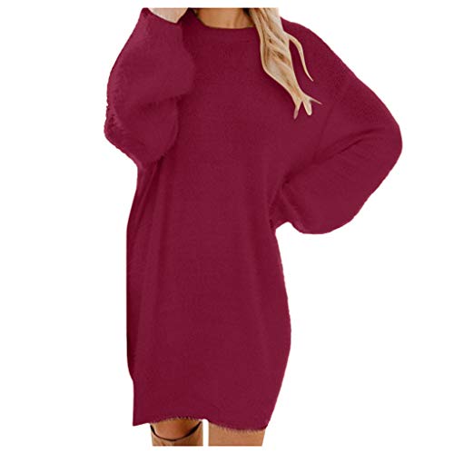 Strickkleid Damen Cashmere Oversize Sweatshirtkleid Flauschig Strick Kleid Elegant Winter Strickpulli Dress Langarm Freizeit Winterkleid Modische Kleider B07Z Rosarot XL von Generic