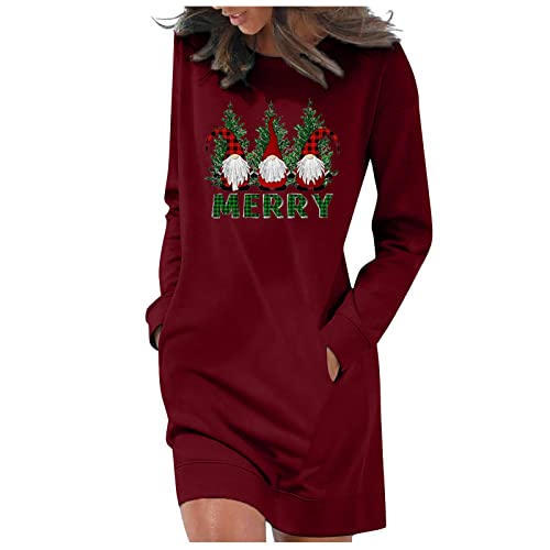 Strickkleid Damen Geschenke Für Frauen, Weihnachten Sweat Kleid Jeans Röcke Reserved Kleider Weihnachtskleid Damen Etuikleid Freizügige Kleider Monsoon Kleid Schickes (1-Rot, XXL) von Generic
