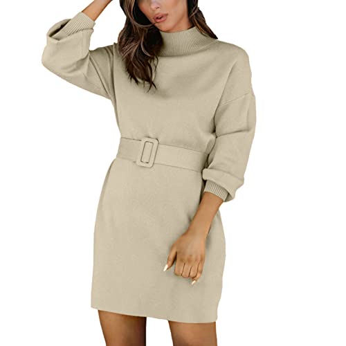 Strickkleid Damen Herbst Kurz,Damen Pulloverkleid Winterkleider Elegant Pullover KleidMit Gürtel Kleid Winter Damen Herbstkleid Langarm Kleid für Damen von Generic