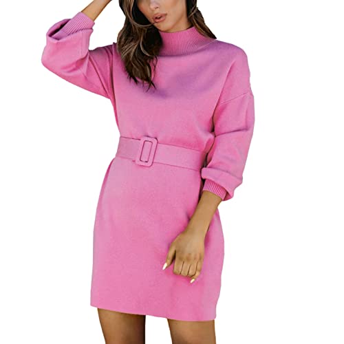 Strickkleid Damen Herbst Kurz,Damen Pulloverkleid Winterkleider Elegant Pullover KleidMit Gürtel Kleid Winter Damen Herbstkleid Langarm Kleid für Damen von Generic
