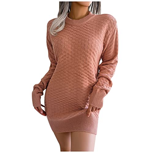 Strickkleid Damen Kurz Kariert Mode Pulloverkleid Damen Langarm Einfarbig Sexy Herbstkleid Damen Strick Warm Winterkleid Damen A Linie Schick Sweatkleid Damen Schöne Kleid Damen Elegant von Generic