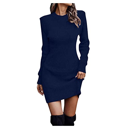 Strickkleid Damen Langarm Lange Ärmel Rundhals Partykleid Farbblock Knielang Festlich Kleid Retro Brautjunfernkleid Strick Abendkleid Vintage Tunikakleid Schöne A-Linie Clubkleid von Generic