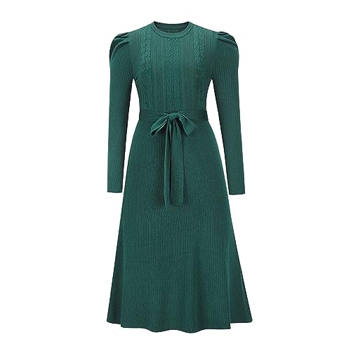 Strickkleid Damen Vintage Pullikleid Elegant Einfarbig Pulloverkleid Freizeitkleid Winterkleid Cocktailkleid mit V-Ausschnitt Langarm Party Freizeit Sweater Kleid für Winter(Yc Grün,XXL) von Generic