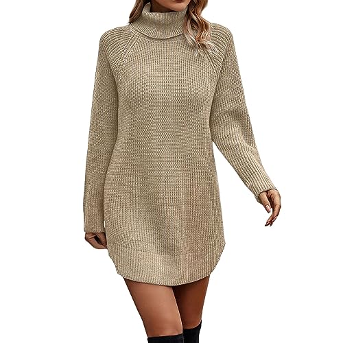 Strickkleid Für Damen Warme Strick Winterkleid Pulloverkleid Pulli Kleid Langarm Wollkleid Lang Sweater Kleid Strickkleider Longpullover Einfarbig Herbst Minikleid Strickkleid von Generic