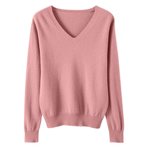 Strickpullover Damen Einfarbig Gestrickter Pullover V-Ausschnitt Strickpulli Warmes Langarm Strick Blusentop Elegant Passform Feinstrick Tops Basic Autumn Winter Bluse Teenager Mädchen Oberteile von Generic