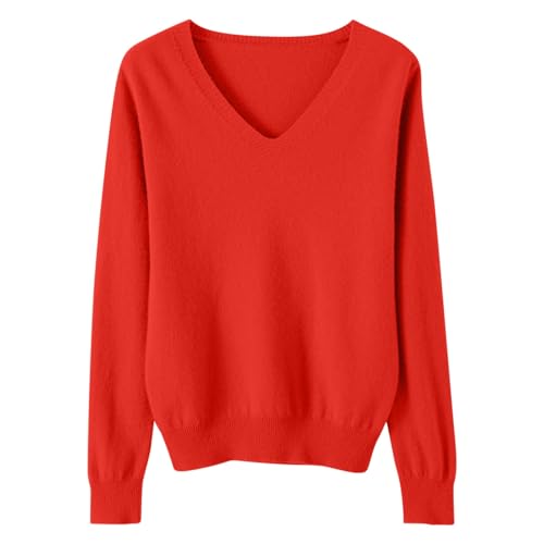 Strickpullover Damen Einfarbig Gestrickter Pullover V-Ausschnitt Strickpulli Warmes Langarm Strick Blusentop Klassische Passform Feinstrick Tops Autumn Winter Basic Bluse Teenager Mädchen Oberteile von Generic