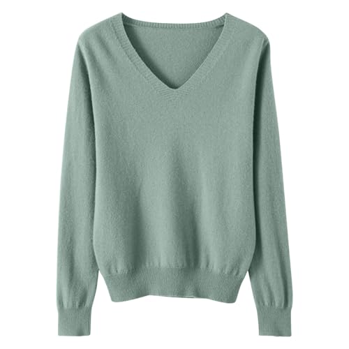 Strickpullover Damen Einfarbig Gestrickter Pullover V-Ausschnitt Strickpulli Warmes Langarm Strick Blusentop Klassische Passform Feinstrick Tops Autumn Winter Basic Bluse Teenager Mädchen Oberteile von Generic