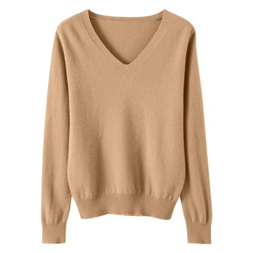 Strickpullover Damen Einfarbig Gestrickter Pullover V-Ausschnitt Strickpulli Warmes Langarm Strick Blusentop Klassische Passform Feinstrick Tops Autumn Winter Basic Bluse Teenager Mädchen Oberteile von Generic