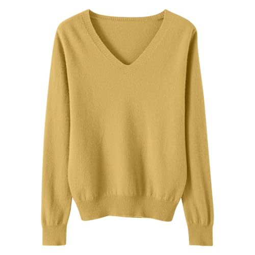 Strickpullover Damen Einfarbig Gestrickter Pullover V-Ausschnitt Strickpulli Warmes Langarm Strick Blusentop Klassische Passform Feinstrick Tops Autumn Winter Basic Bluse Teenager Mädchen Oberteile von Generic