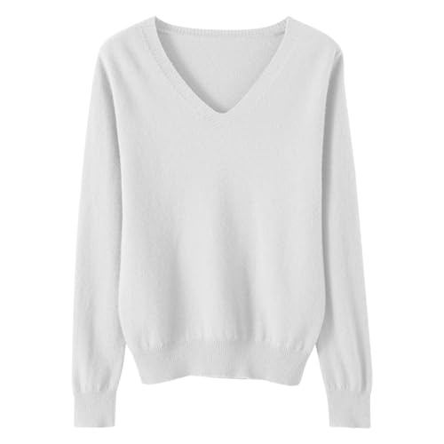 Strickpullover Damen Einfarbig Gestrickter Pullover V-Ausschnitt Strickpulli Warmes Langarm Strick Blusentop Klassische Passform Feinstrick Tops Autumn Winter Basic Bluse Teenager Mädchen Oberteile von Generic