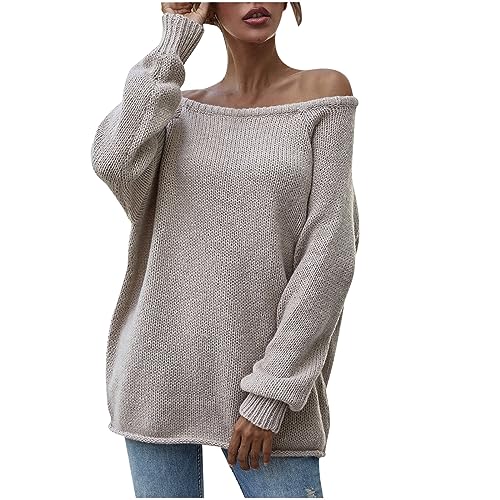 Strickpullover Damen Frühling Winter Sweater Grobstrickpullover Knitted Geripptes Oberteile Pullover Loose Strickwaren Winterpullover Tops Strickpulli Streetwear Grob Strickoberteil Damenpullover von Generic