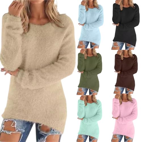 Strickpullover Damen Lose Dicker Pullover Damen Grosse Grössen Fleecepullover Elegante Rundhals Longpullover Oversize Strickpullover Damen Weiß Weihnachtspulli Damen Sexy Strickpullover Damen Rundhals von Generic