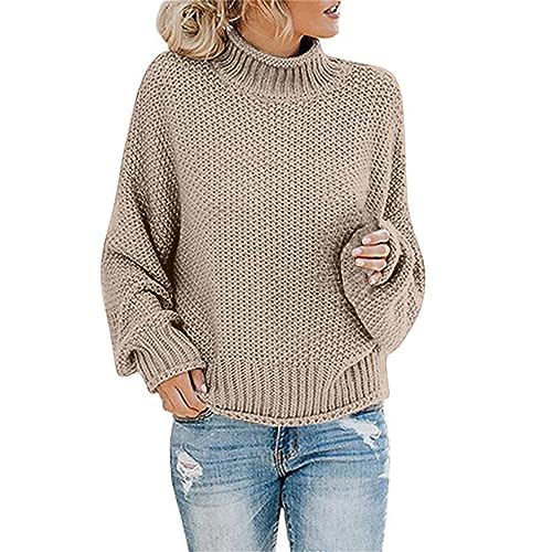 Strickpullover Damen Oversize Loose Pullover Grobstrick Winterpullover Strickpulli Sweater Elegant Rundhals Langarm Pulli Lose Einfarbig Pullover Stricken Oberteil Strickpulli(Yd B,5XL) von Generic
