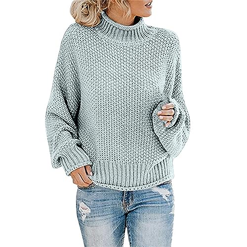 Strickpullover Damen Oversize Loose Pullover Grobstrick Winterpullover Strickpulli Sweater Elegant Rundhals Langarm Pulli Lose Einfarbig Pullover Stricken Oberteil Strickpulli(Yd Blau,XL) von Generic