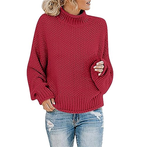 Strickpullover Damen Oversize Loose Pullover Grobstrick Winterpullover Strickpulli Sweater Elegant Rundhals Langarm Pulli Lose Einfarbig Pullover Stricken Oberteil Strickpulli(Yd C,5XL) von Generic