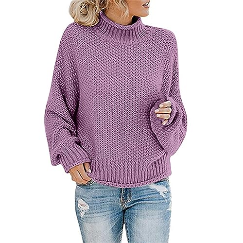 Strickpullover Damen Oversize Loose Pullover Grobstrick Winterpullover Strickpulli Sweater Elegant Rundhals Langarm Pulli Lose Einfarbig Pullover Stricken Oberteil Strickpulli(Yd G-1,M) von Generic