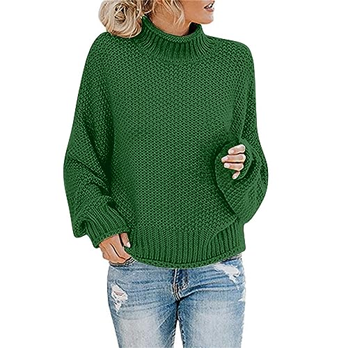 Strickpullover Damen Oversize Loose Pullover Grobstrick Winterpullover Strickpulli Sweater Elegant Rundhals Langarm Pulli Lose Einfarbig Pullover Stricken Oberteil Strickpulli(Yd Grün,XXL) von Generic