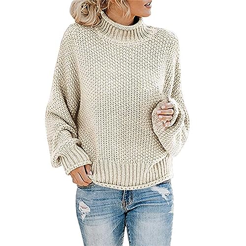 Strickpullover Damen Oversize Loose Pullover Grobstrick Winterpullover Strickpulli Sweater Elegant Rundhals Langarm Pulli Lose Einfarbig Pullover Stricken Oberteil Strickpulli(Yd Weiß,M) von Generic