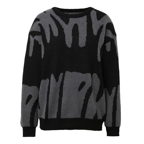 Strickpullover Damen Oversize Pullover mit durck Rundhals Pulli Autmun Winter Sweatshirt Stylische Sweater Freizeit Langarmshirt Coole Pullover Teenager Mädchen Streetwear Tops von Generic