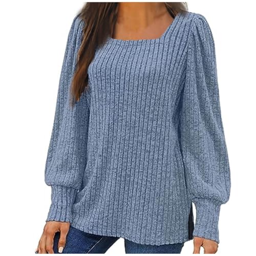 Strickpullover Damen Puffärmel Langarmshirt Winter Warme Pullover ohne Kapuze Sweatshirt Baumwolle Langarm Pulli Tops Locker Bequem Oberteile Einfarbig Basic Shirt Sweater Frauen Strickpulli von Generic