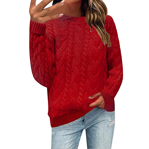 Strickpullover Damen Retro Einfarbig Winterpullover Grobstrickpullover Winter Rundhals Langarm Sweatshirt Pullover Lässige Lose Grobstrick Warme Sweater Oberteile Strickpulli(A B,XXL) von Generic