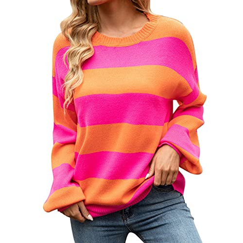 Strickpullover Damen Sommer - Damen Casual Langarm Farbblock Streifen Strickpullover Leichter Pullover Top Damen Pulli Sportlich von Generic