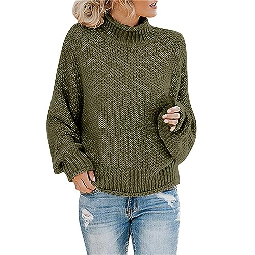 Strickpullover Damen Winter Rollkragen Oversized Fledermaus Langarm Sweatshirt Lose Grobstrick Casual Lose Colorblock Patchwork Langarm Pulli Sweater Oberteile Strickpulli(I E,4XL) von Generic