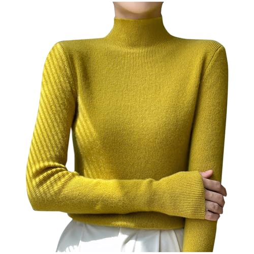 Strickpullover Für Damen Mode Winter Pullover Lockere Passform Pulli Stilvoller Frauen Rollkragenpullover Warme Einfarbig Langarmshirt Female Basic Shirt Weißes Oberteile von Generic