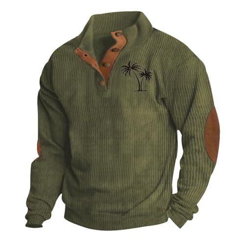 Strickpullover Herren, Poloshirt Langarm, Sweatshirt Freizeit Sport Pullover Unifarbener Front Knöpfe Pulli Warm Pullunder Outdoor Sweater, Grün, L von Generic