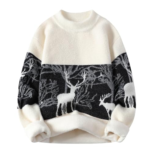 Strickpullover Herren Weihnachtspullover Rentier Lustig Norweger Pullover Ugly Christmas Sweater Langarm Weihnachtspulli Strickpulli Paare Weihnachtsoutfit Familie Santa Heiligabend von Generic