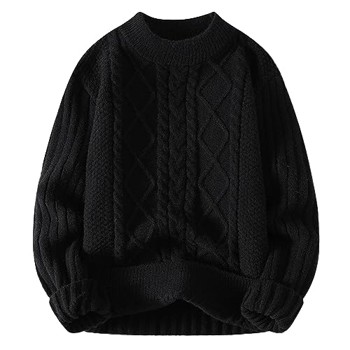 Strickpullover Herren mit Zopfmuster, Strickpulli Herren Rundhals,Pullover Herren Strick Solide Mode Lässige Gestrickt Pulli Locker Fauler Stil Stricken Sweater Grobstrickpullover für Männer von Generic