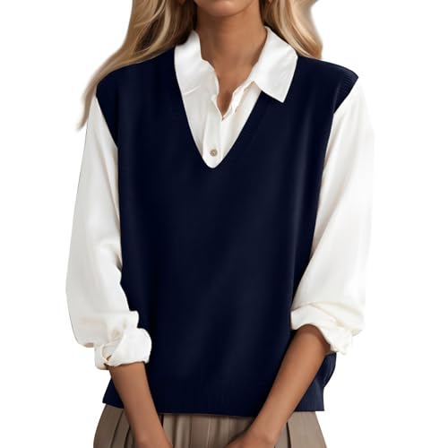 Strickpullunder Damen Ärmellos Damen Pullunder Damen Pullunder Pullunder Damen Strickweste Ärmellos Pullunder Damen Kurz Ärmellose Weste Damen Anzugweste Für Damen Blau Navy S von Generic