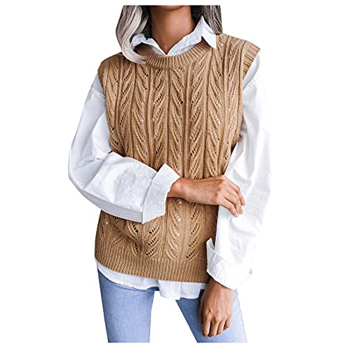 Strickweste Damen Strick Elegant Winterpullover Elegant Herbst Weste Ärmellos Winter Freizeit Herbst V-Ausschnitt Frauen Strickweste Pullunder Pullunder Oberteile von Generic