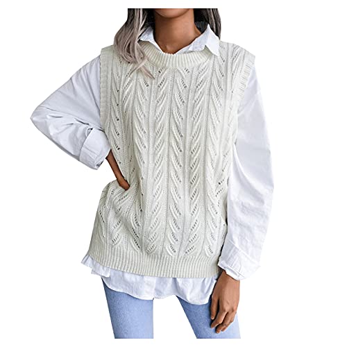Strickweste Damen Strick Elegant Winterpullover Elegant Herbst Weste Ärmellos Winter Freizeit Herbst V-Ausschnitt Frauen Strickweste Pullunder Pullunder Oberteile von Generic