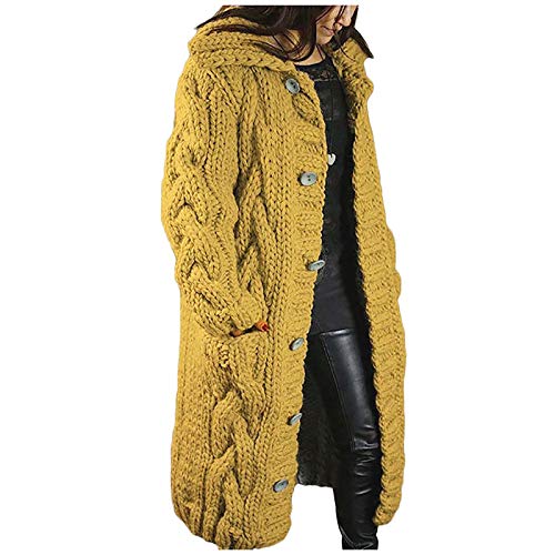 Strickweste Damen Strick Tanktop Pullunder Schwarze Extra Lange Warme Strickweste Pullover Elegent Strickpullover Dicker Warm Kapuzenjacke Mode Mantel (Yellow, L) von Generic